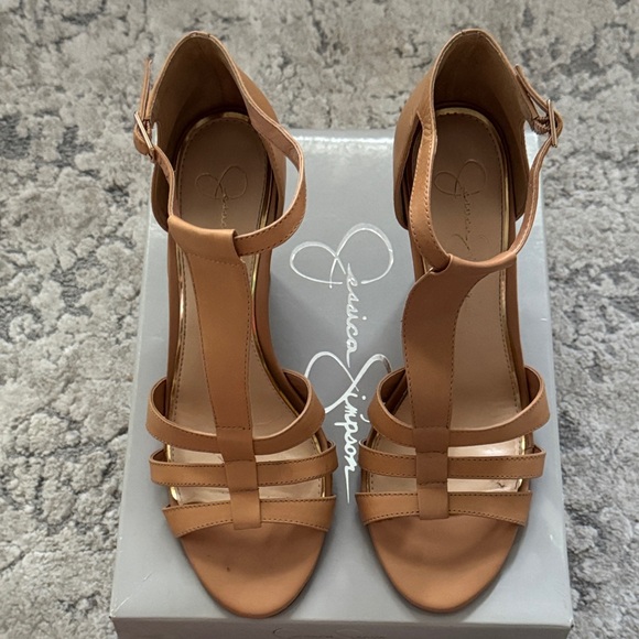 Jessica‎ Simpson McCorde natural leather Brown Strappy wedge Heels Sz 9 1/2 - Picture 2 of 8